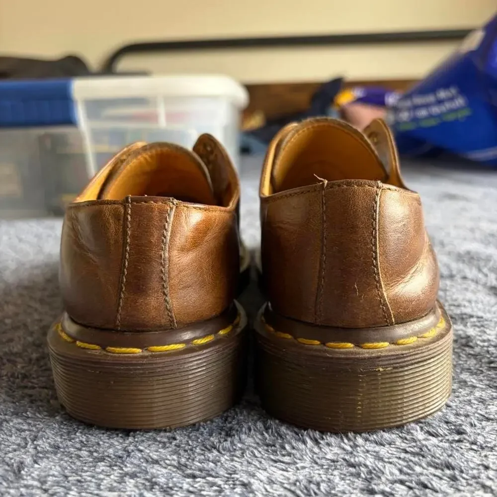 1980s Dr Martens 1561 Brown Leather 4-Eye Gibson Oxford Lace Up Boots